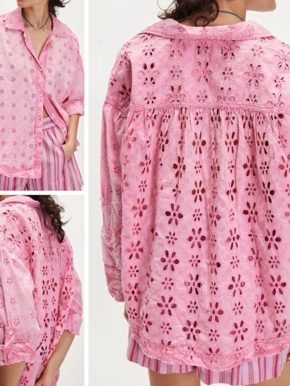 NWOT We The Free Mae Washed Eyelet Shirt by Free People in the shade "pink wash.